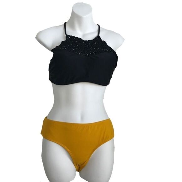 Xhilaration Crochet Halter Bikini Top Black Large - Picture 8 of 10